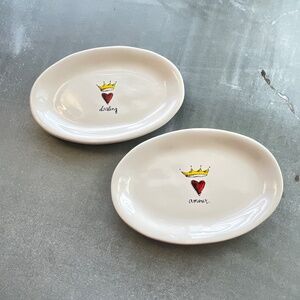 Rae Dunn Snack Plates Heart Crown Valentines - Pair